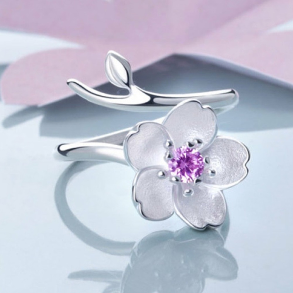925 Sterling Silver Flower Adjustable Ring